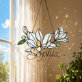 Personalized White Magnolia Branch Holographic Acrylic Suncatcher