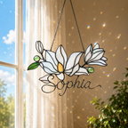 Personalized White Magnolia Branch Holographic Acrylic Suncatcher