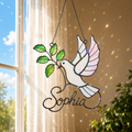 Personalized White Dove & Olive Branch Holographic Acrylic Suncatcher