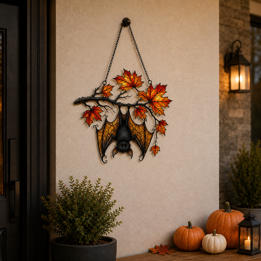 Sleeping Bat under Maple Branch Holographic Acrylic Suncatcher