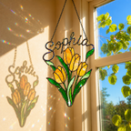 Personalized Yellow Tulip Bouquet Holographic Acrylic Suncatcher