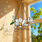 Personalized White Magnolia Branch Holographic Acrylic Suncatcher