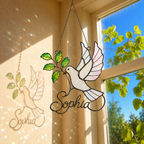 Personalized White Dove & Olive Branch Holographic Acrylic Suncatcher