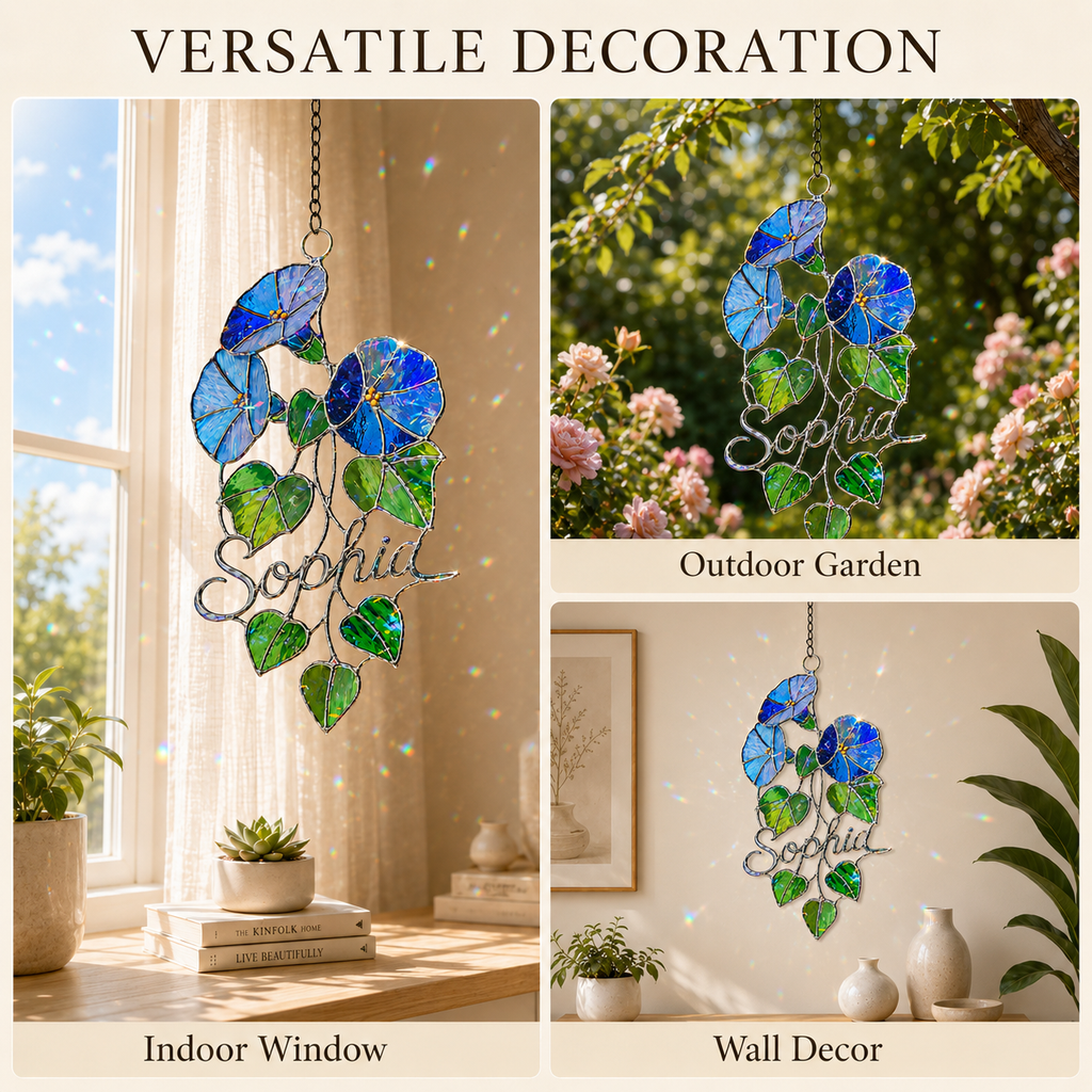 Personalized Blue Morning Glory Holographic Acrylic Suncatcher