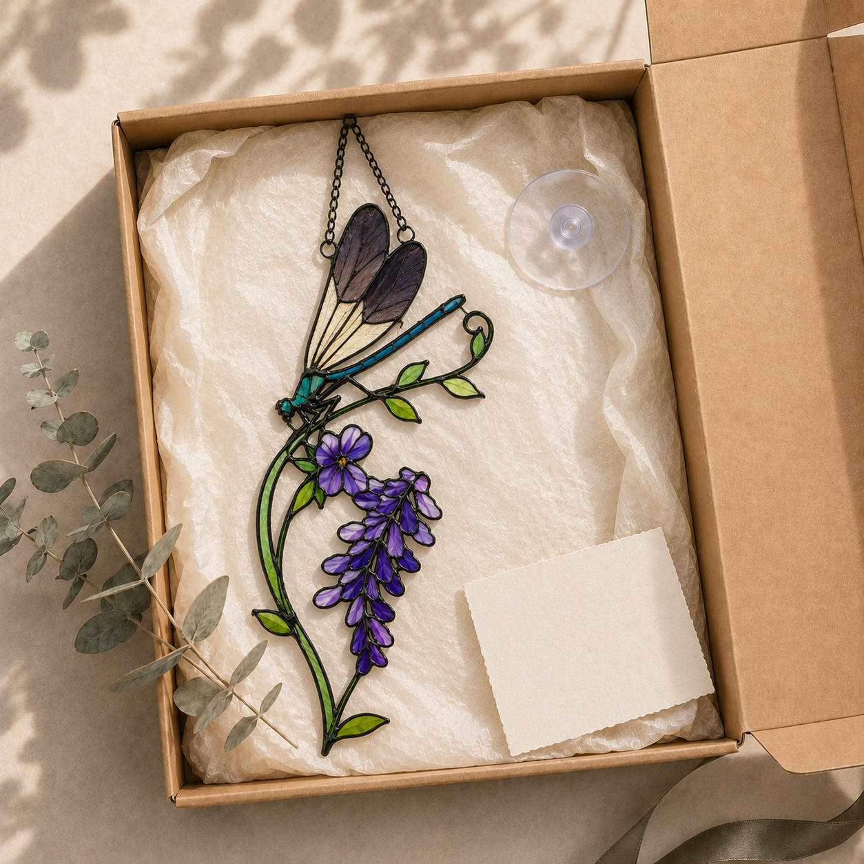 Dragonfly & Purple Wisteria Holographic Acrylic Suncatcher