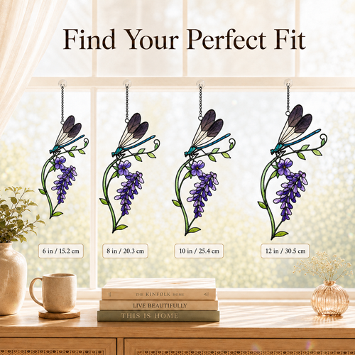 Dragonfly & Purple Wisteria Holographic Acrylic Suncatcher