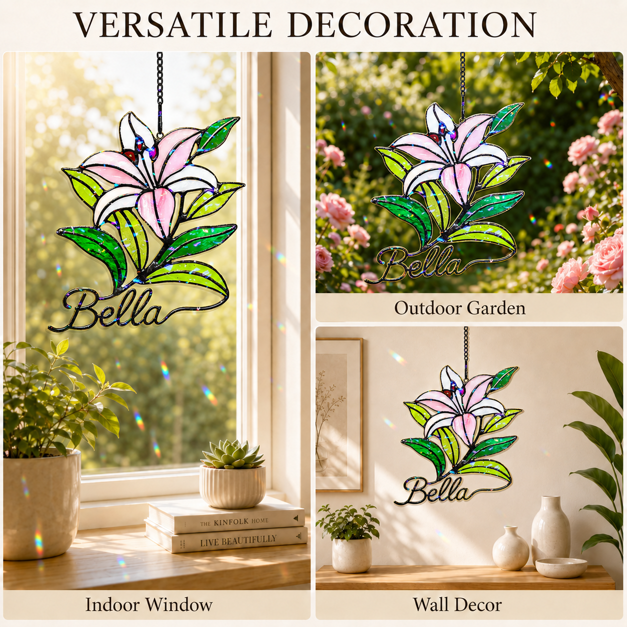 Personalized Pink Lily Flower Holographic Acrylic Suncatcher
