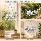 Personalized White Magnolia Branch Holographic Acrylic Suncatcher