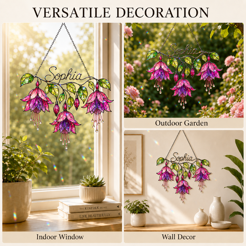Personalized Pink Fuchsia Flower Holographic Acrylic Suncatcher