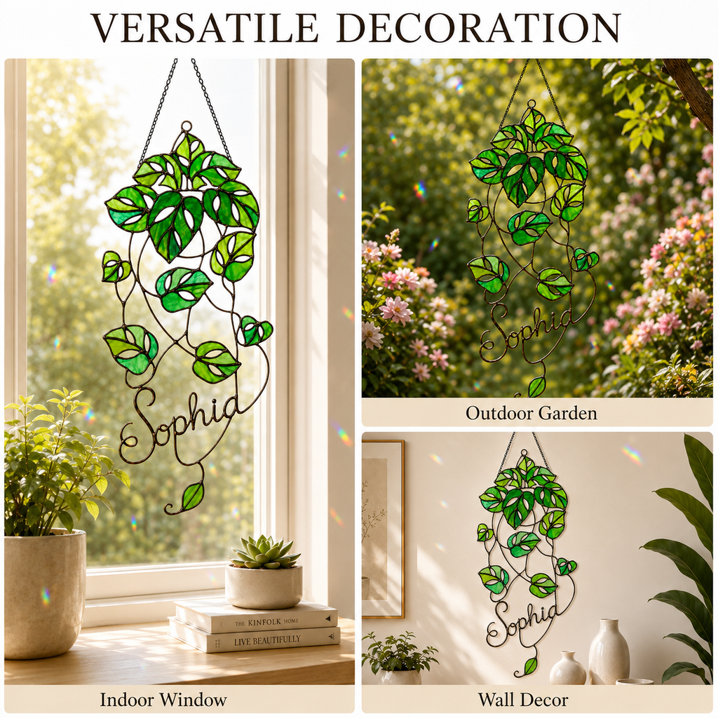Personalized Monstera Trailing Vine Holographic Acrylic Suncatcher