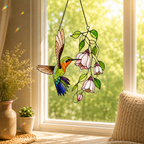 Hummingbird & Pink Fuchsia Flowers Holographic Acrylic Suncatcher