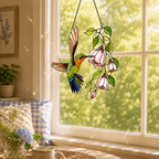 Hummingbird & Pink Fuchsia Flowers Holographic Acrylic Suncatcher