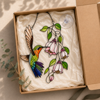 Hummingbird & Pink Fuchsia Flowers Holographic Acrylic Suncatcher
