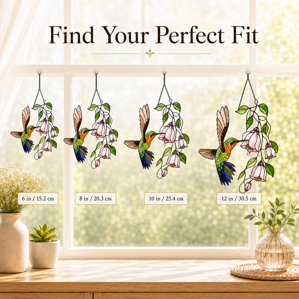 Hummingbird & Pink Fuchsia Flowers Holographic Acrylic Suncatcher