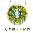 Citrine Wisteria Duet Hummingbird Acrylic Puzzle Suncatcher