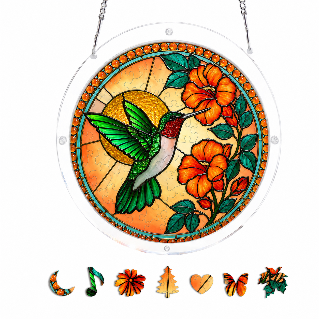 Sunset Hummingbird Acrylic Puzzle Suncatcher