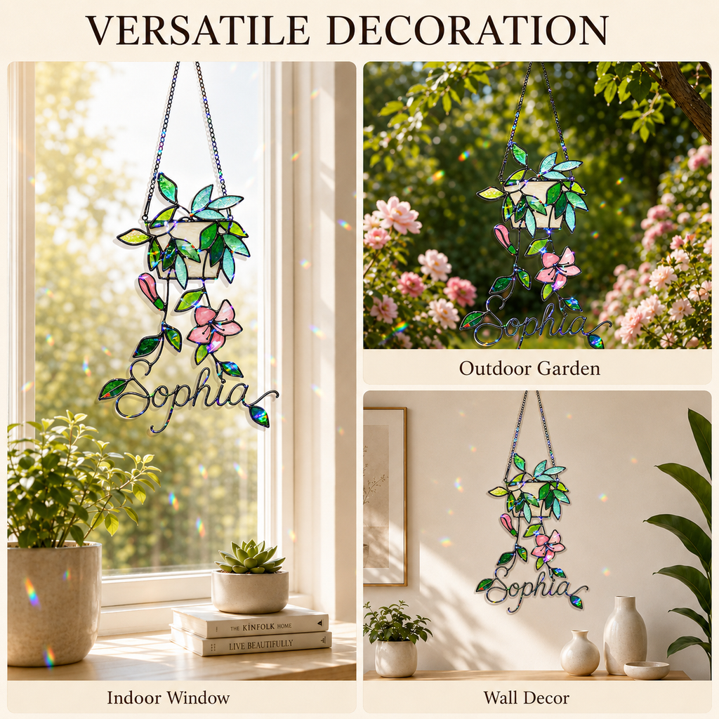 Personalized Hanging Planter Flower Holographic Acrylic Suncatcher