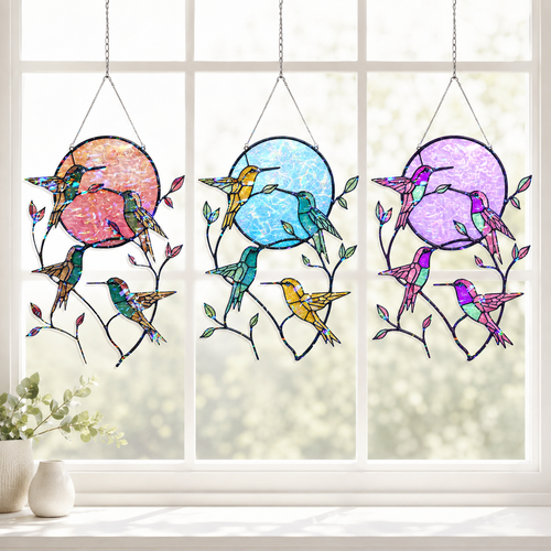 Hummingbird Pink Moon Holographic Acrylic Suncatcher