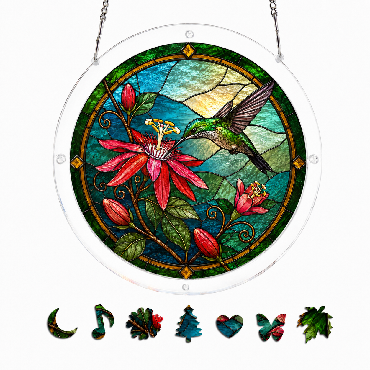 Pink Blossom Hummingbird Puzzle Suncatcher