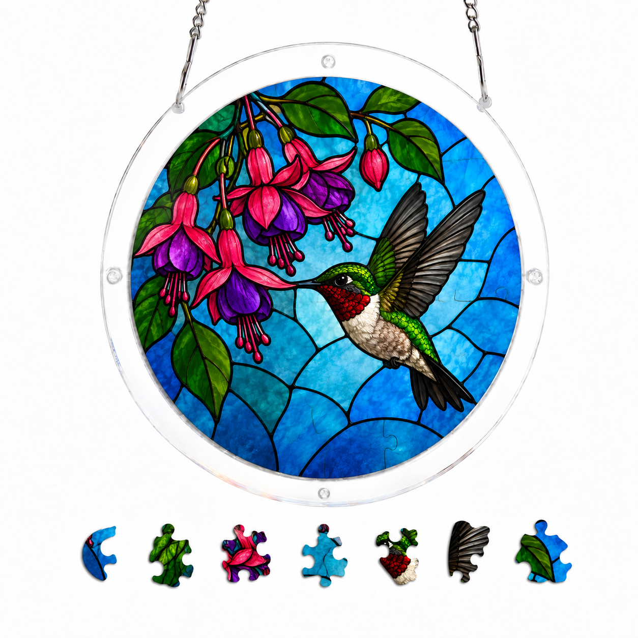 Fuchsia Hummingbird Acrylic Puzzle Suncatcher