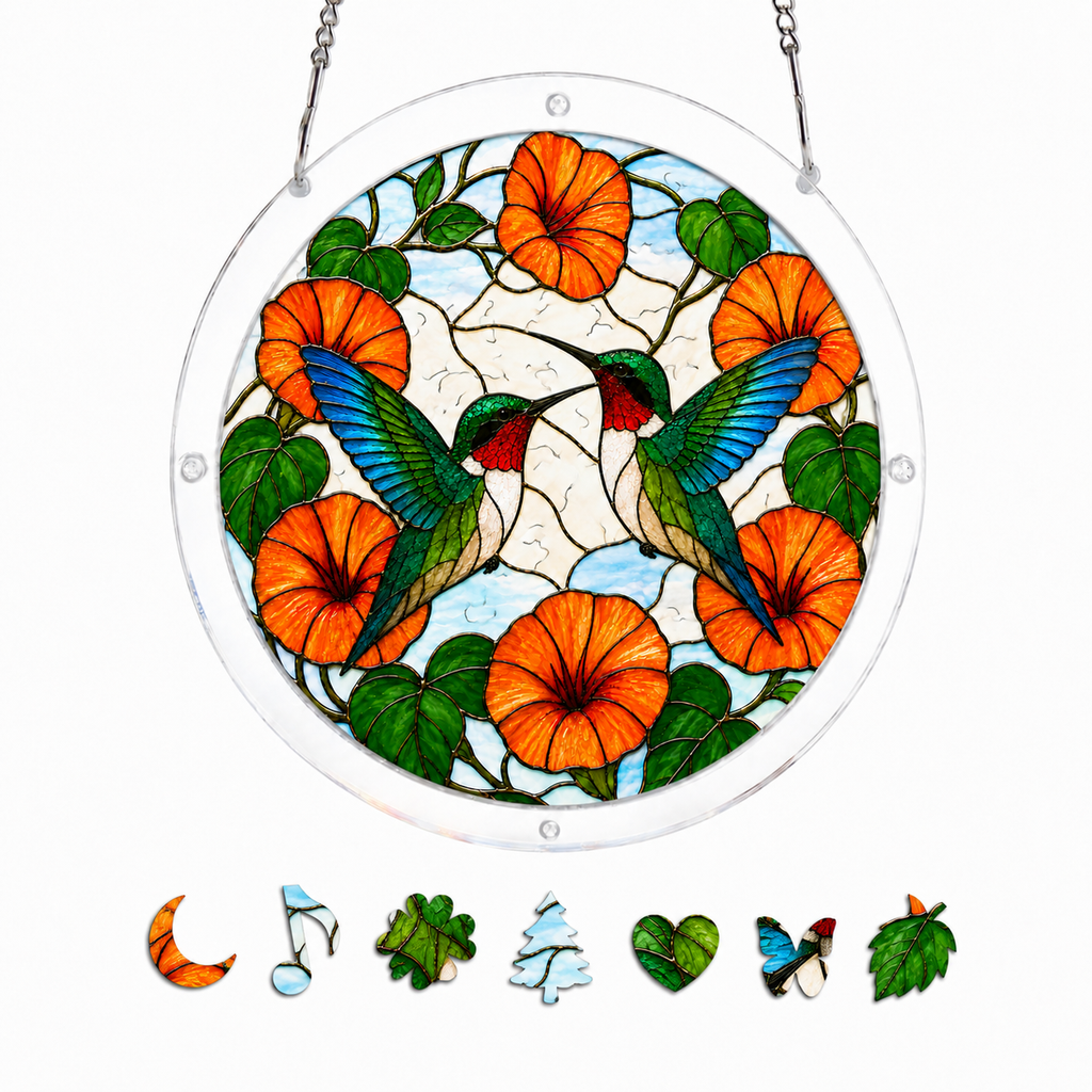 Two Hummingbirds Acrylic Puzzle Suncatcher