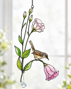 Wren & Pink Lisianthus Holographic Acrylic Suncatcher