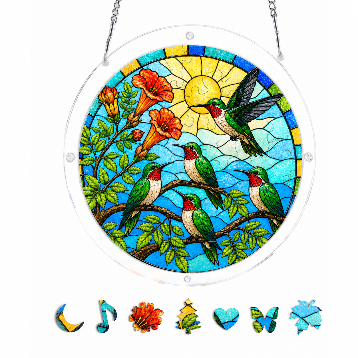 Hummingbird Sunrise Garden Acrylic Puzzle Suncatcher