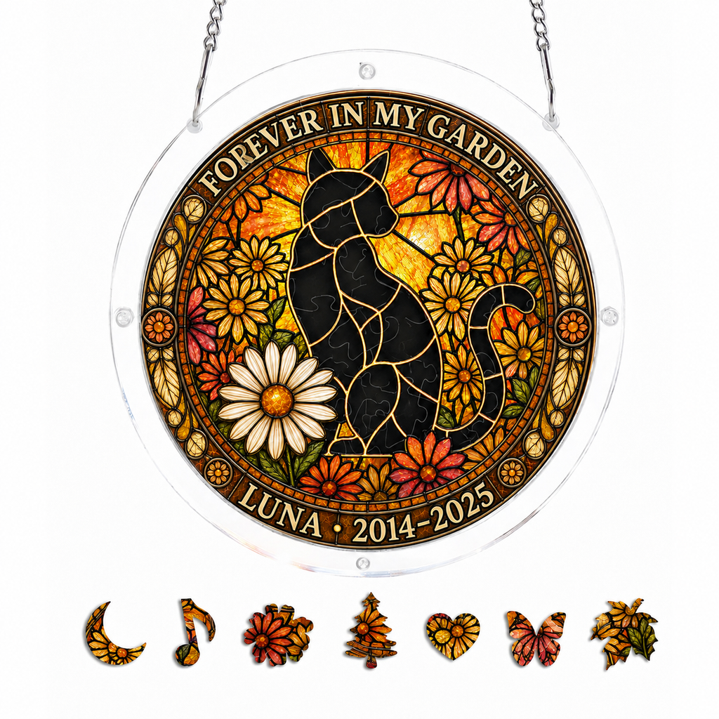 Personalized Cat Memorial Acrylic Puzzle Suncatcher – Forever In My Garden