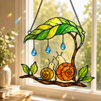 Mama & Baby Snail Leaf Umbrella Holographic Acrylic Suncatcher