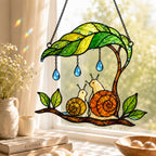 Mama & Baby Snail Leaf Umbrella Holographic Acrylic Suncatcher