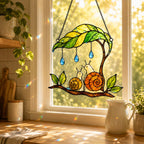 Mama & Baby Snail Leaf Umbrella Holographic Acrylic Suncatcher