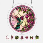 Roseglow Hummingbird Garden Acrylic Puzzle Suncatcher