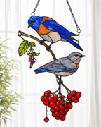 Bluebird Pair & Berries Holographic Acrylic Suncatcher