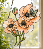 Peach Poppies & Butterfly Holographic Acrylic Suncatcher