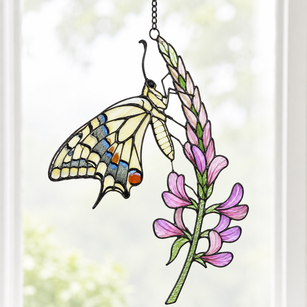 Swallowtail Butterfly & Lupine Holographic Acrylic Suncatcher