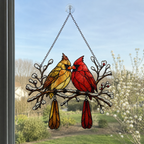 Cardinal Couple Snowy Branch Holographic Acrylic Suncatcher