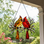 Cardinal Couple Snowy Branch Holographic Acrylic Suncatcher
