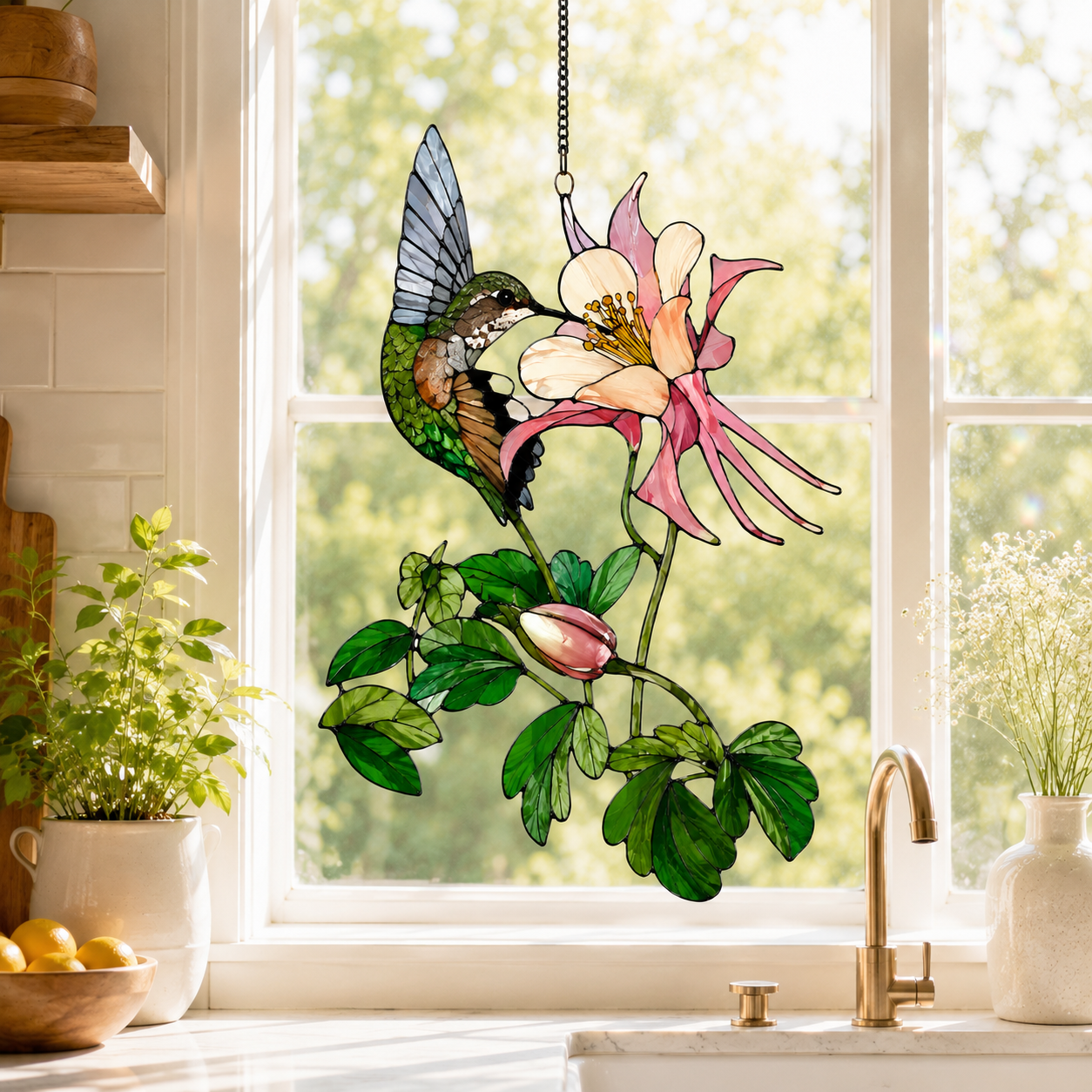 Hummingbird & Columbine Holographic Acrylic Suncatcher