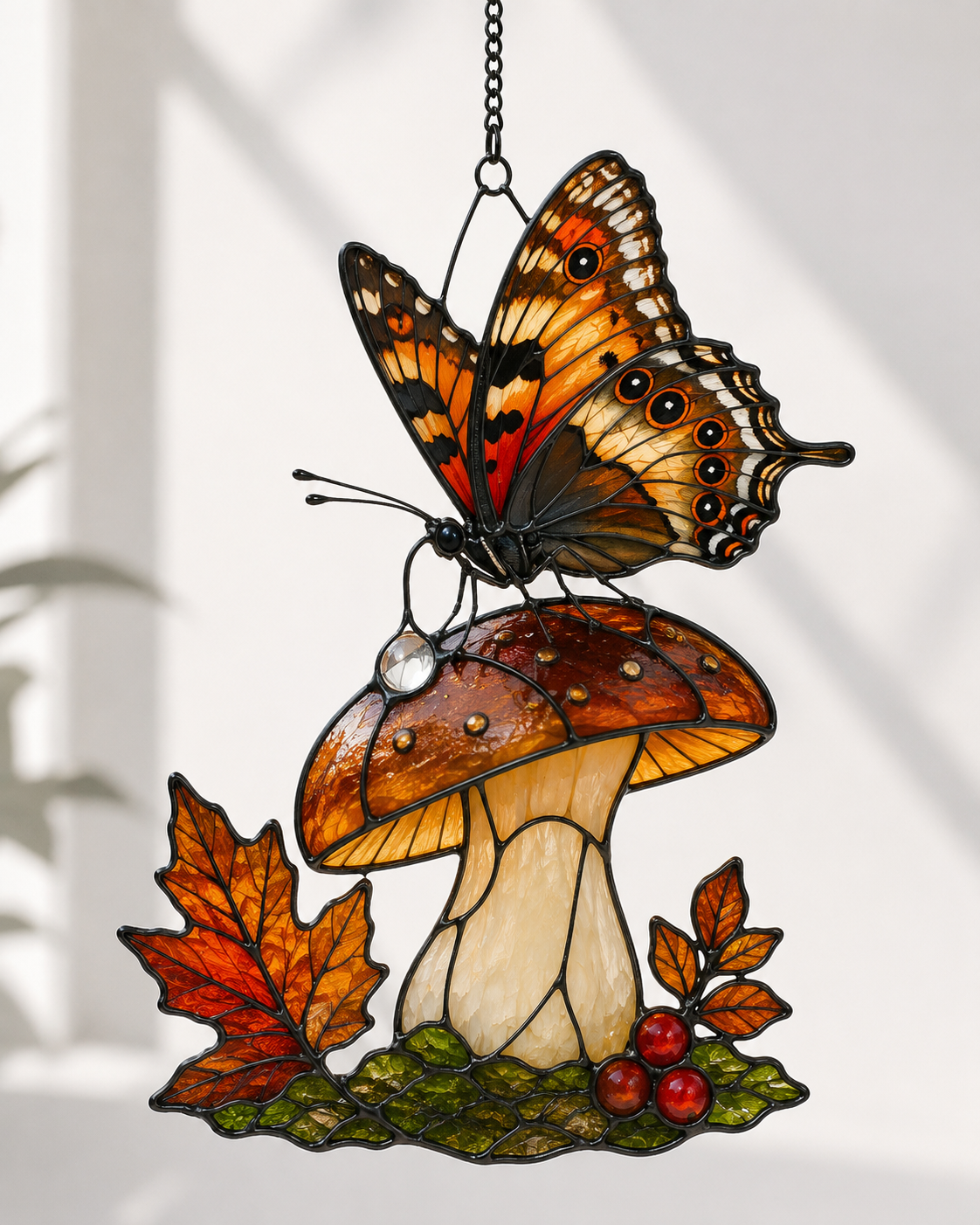 Orange Butterfly & Mushroom Holographic Acrylic Suncatcher