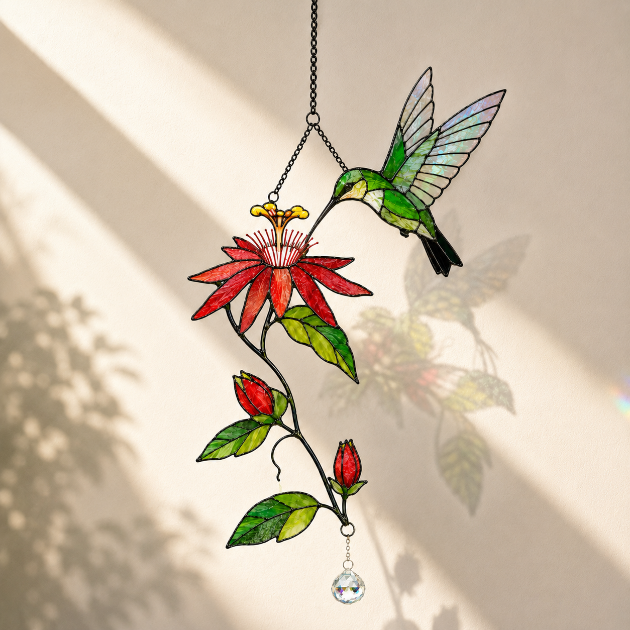 Hummingbird & Passion Flower Holographic Acrylic Suncatcher