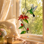 Hummingbird & Passion Flower Holographic Acrylic Suncatcher
