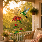 Hummingbird & Passion Flower Holographic Acrylic Suncatcher