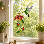 Hummingbird & Passion Flower Holographic Acrylic Suncatcher