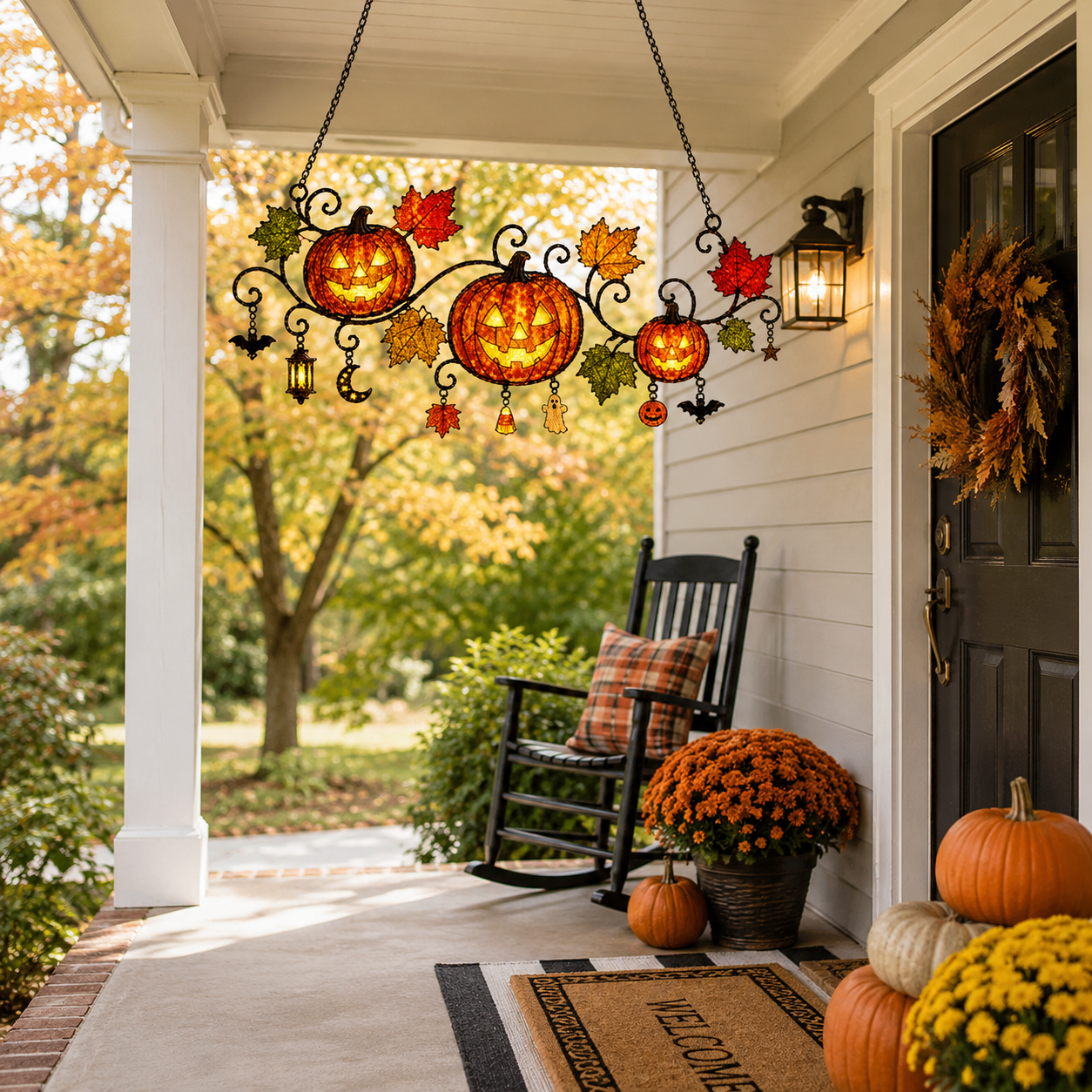 Pumpkins with Autumn Vine & Charms Holographic Acrylic Suncatcher
