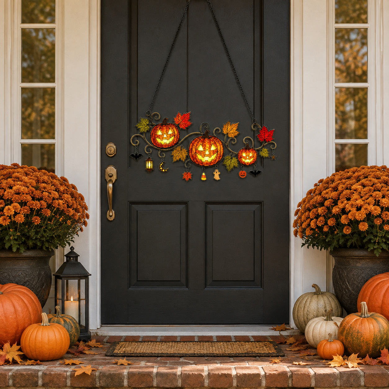 Pumpkins with Autumn Vine & Charms Holographic Acrylic Suncatcher