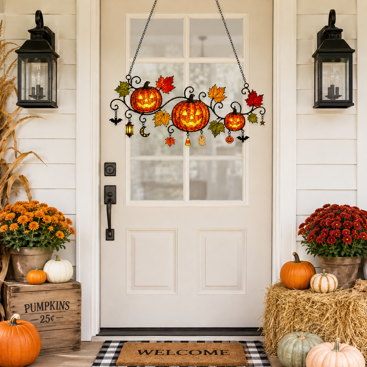 Pumpkins with Autumn Vine & Charms Holographic Acrylic Suncatcher