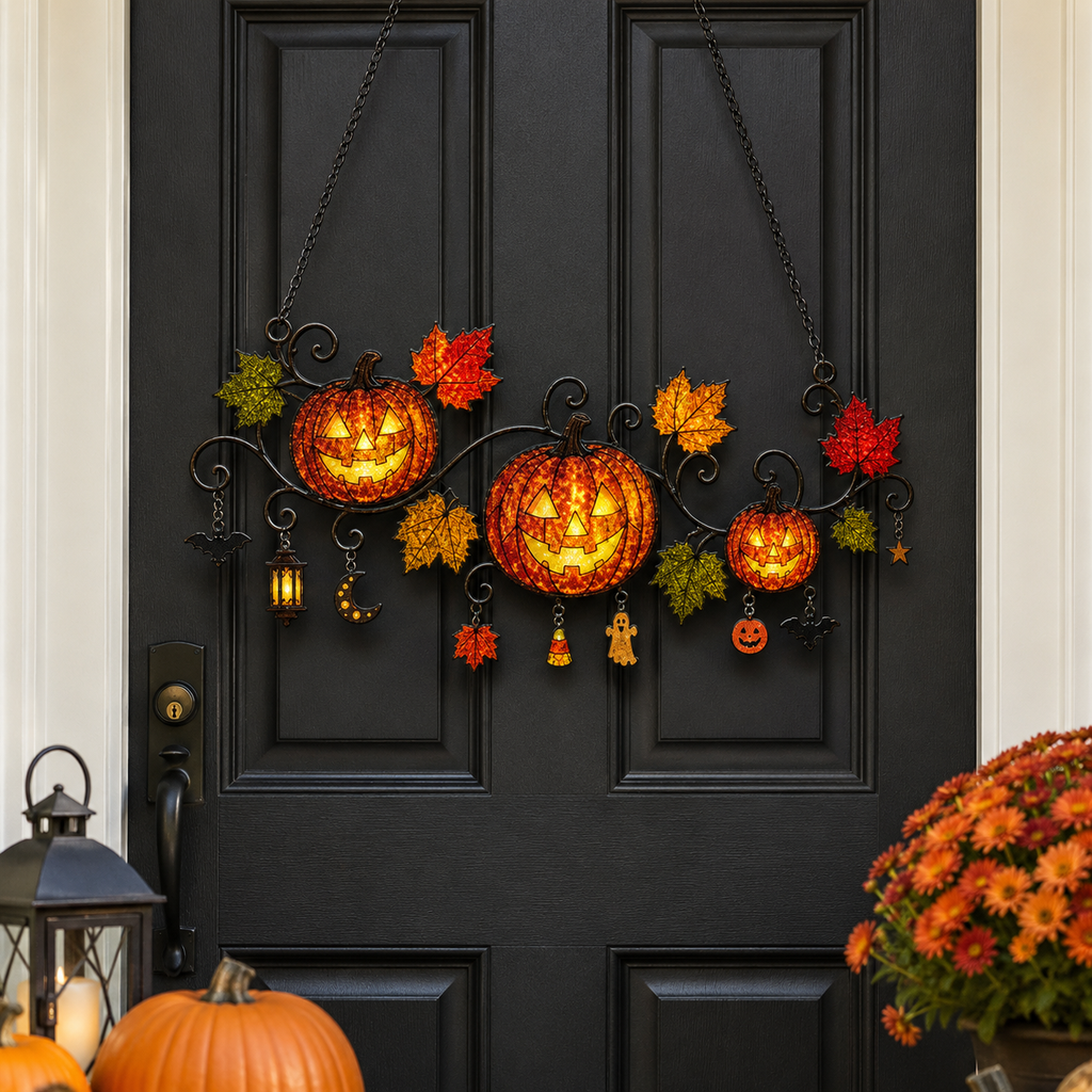 Pumpkins with Autumn Vine & Charms Holographic Acrylic Suncatcher