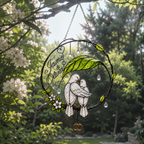 Personalized Dove Couple Wedding Rings Wreath Holographic Acrylic Suncatcher