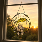 Personalized Dove Couple Wedding Rings Wreath Holographic Acrylic Suncatcher