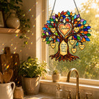 Personalized Grandma Heart Family Tree Holographic Acrylic Suncatcher